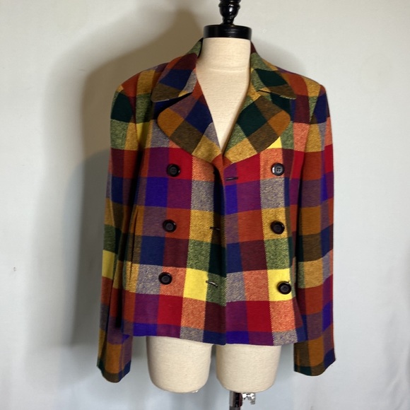 Unbranded Fall Blue Red Yellow Double Breasted Preppy Blazer Jacket Large - Picture 5 of 7